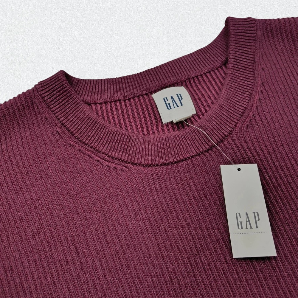 Gap Sweater Mens Large Burgundy Ribbed Crewneck Cotton Pullover Preppy NWT - Picture 3 of 10